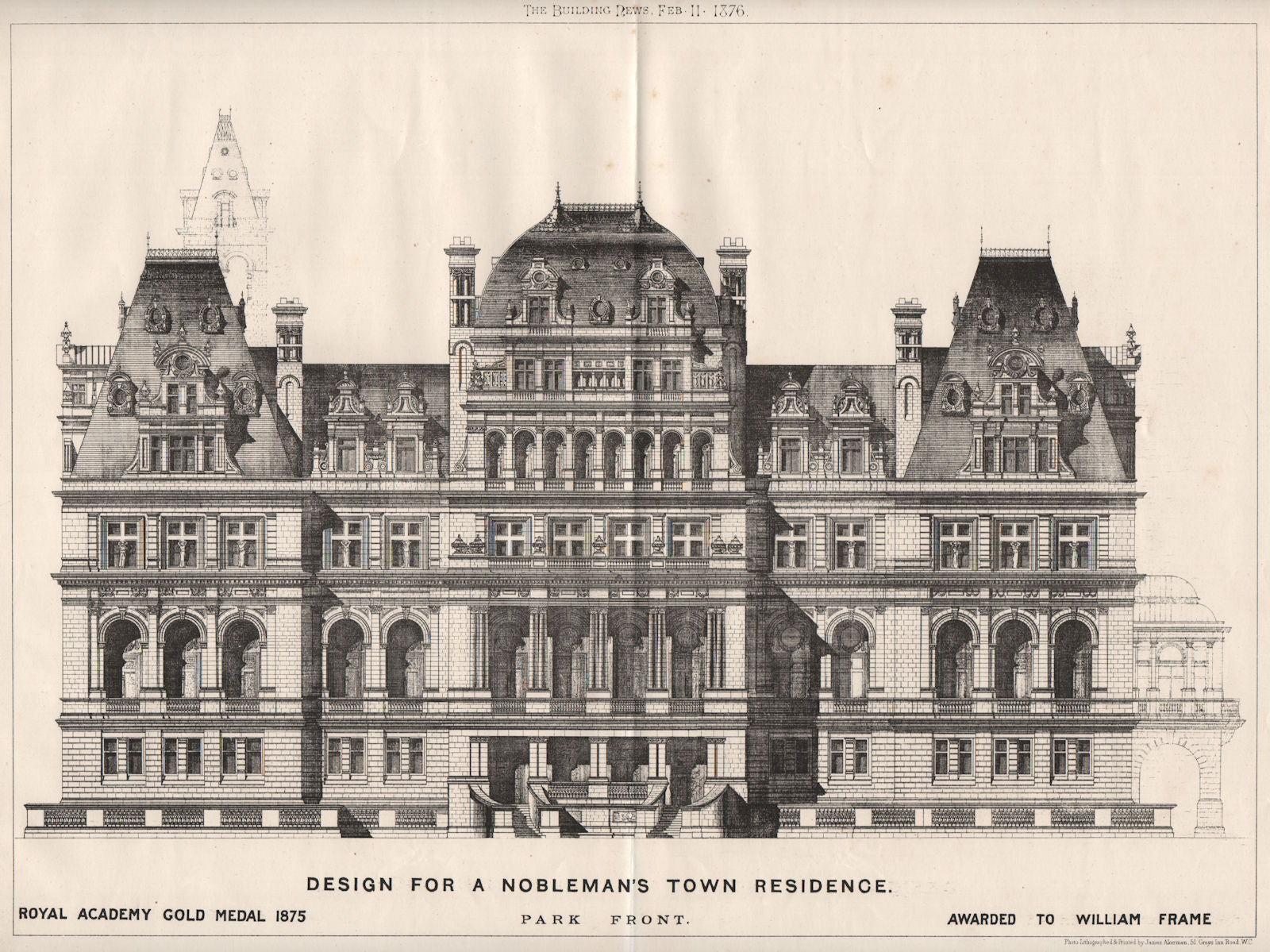 Nobleman's town residence Park front Royal Academy Medal. William Frame 1876